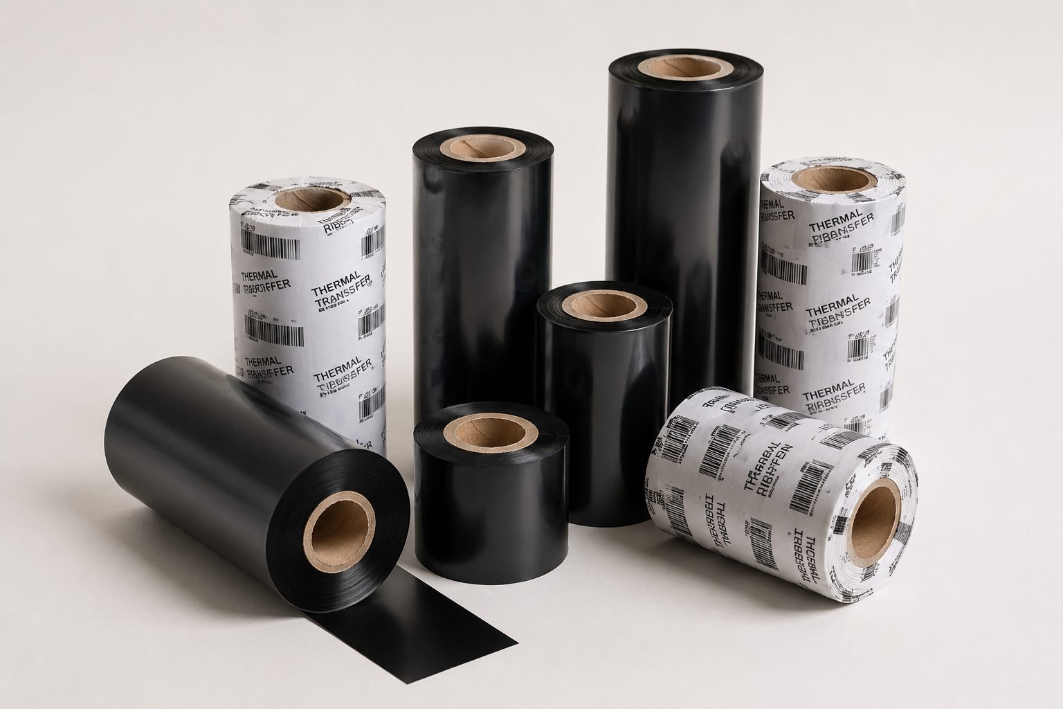 Thermal transfer ribbon rolls in wax, wax-resin and resin grades